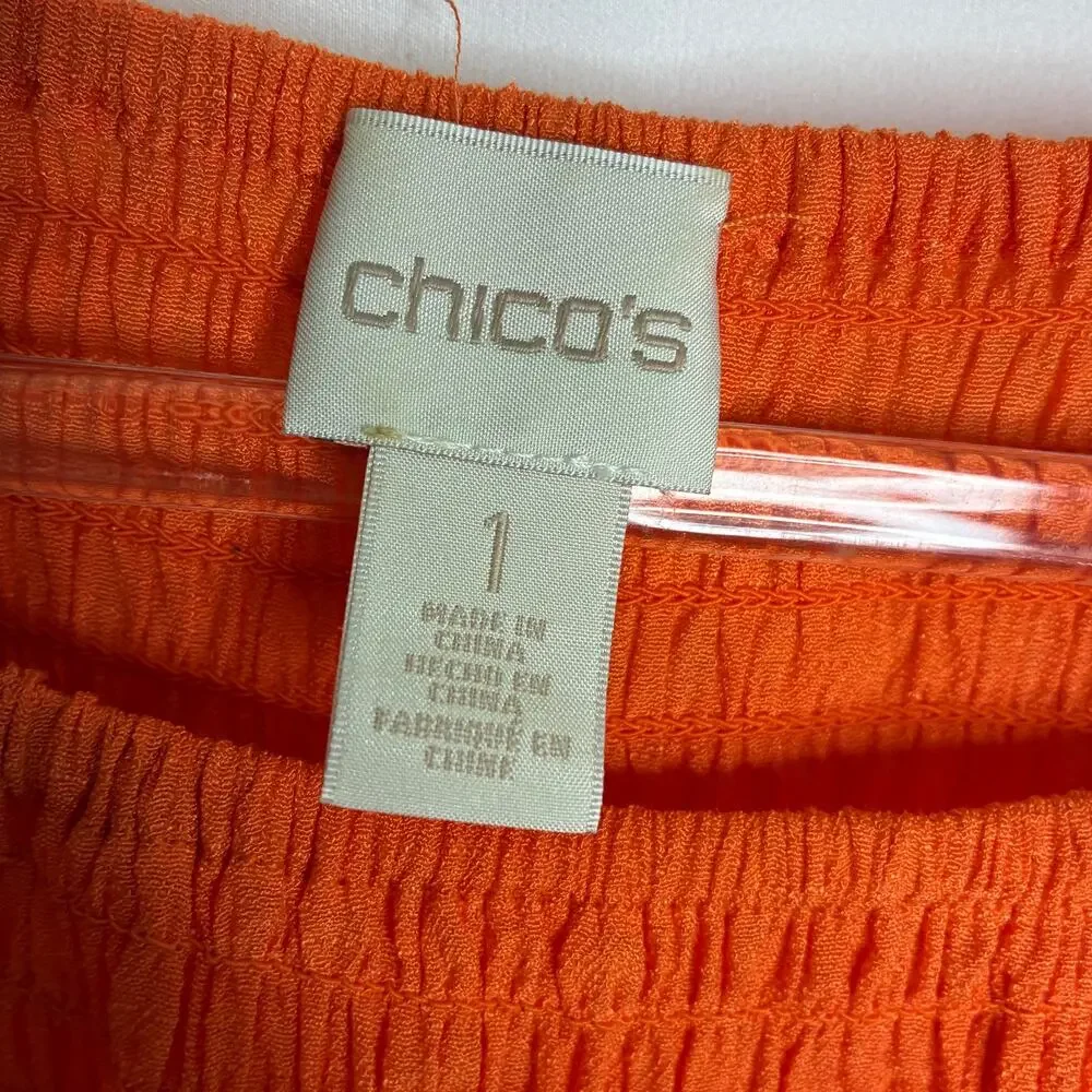 Chico's Bright Orange Bell Sleeve Peasant Blouse Rayon Blend Chicos 1/ US Medium